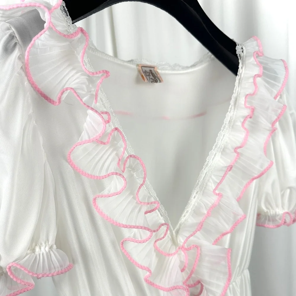 Vintage Bloomies Ivory Ruffle Nightgown Romantic Maxi Small - Picture 9 of 16